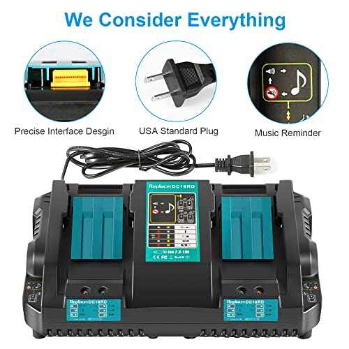 TeenPower 18V Rapid Charger Replacement for Makita Battery Charger 18V Station 2Ports