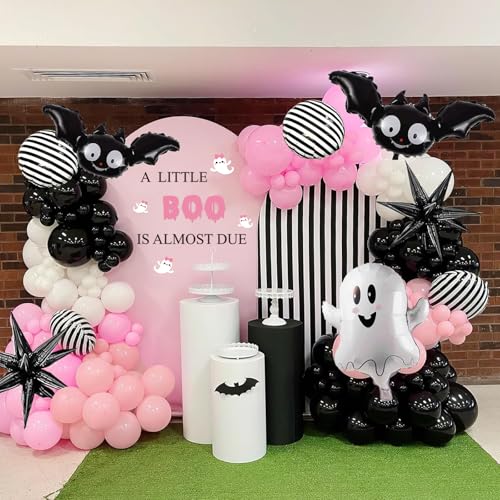 A Little Boo is Almost Due Gender Reveal Party Decal Sign Girl Pink Halloween Ghost Baby Shower Wall Stickers for Balloon Arch Backdrop Photo Props
