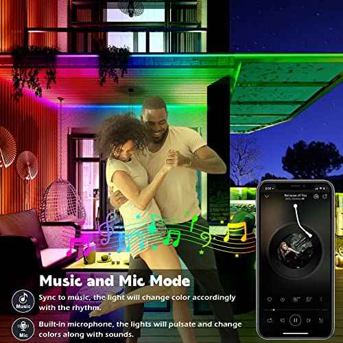 Outdoor LED Strip Lights Waterproof,IP68 Outside Led Light Strips Waterproof with Bluetooth App Remote Control,Music Sync RGB Exterior Led Rope Lights,for Balcony,Deck (150ft Outdoor LED Strip Lights)