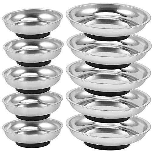 ZOENHOU 10 PCS 4¡± 6¡± Round Magnetic Tray, Stainless Steel Magnet Parts Tools Trays Parts Screw Holder Metal Collector for Mechanics Hobbyists Woodworker