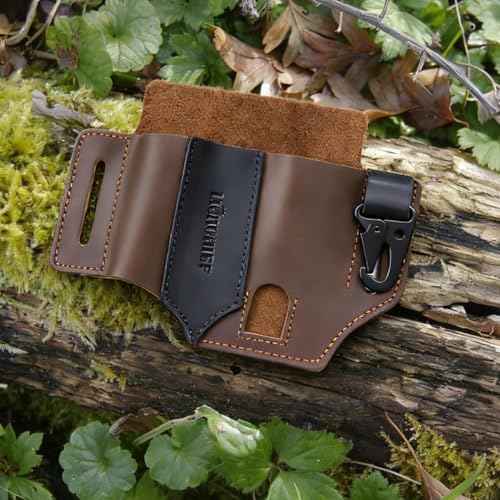 Leather Multitool Sheath,Handmade EDC Belt Organizer,Tactical Tool Pouch Holster, Fits Flashlight, Pen and Keychain, Brown