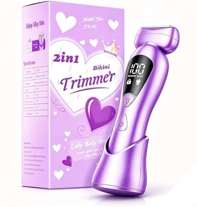 Cordless Electric Razors for Women: Rechargeable Painless Bikini Trimmer for Body Hair - IPX7 Waterproof Shaver Brownish Purple