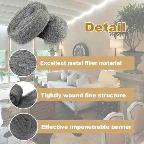 1Pack Steel Wool for Mice Control 3.2" x10.5 ft Wool, Gap Filler for Home & Garage, DIY Bundle with Gloves & Scissors