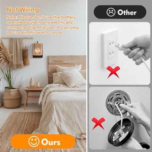 Battery Operated Wall Sconces Set of 2, Wireless Boho Rattan Wall Lights with Dimmable Bulbs, Remote & 12-Color RGB, Rechargeable Lamps for Bedroom, Living Room, Hallway Indoor Lighting