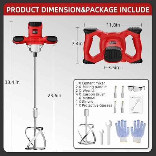 Electric Cement Mixer, 2100W Handheld Concrete Mixer with 6 Speed£¬Portable Mortar Mixer for Mixing Mud, Mortar, Plaster,Cement, Paint, Fodder£¬2 Pieces Mixing Heads