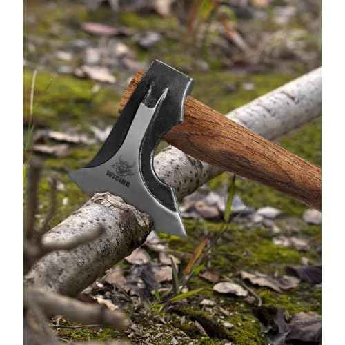 Camping Hatchet, 14.2-inch Splitting Axe with Leather Sheath, Chopping Axe 1065 High Manganese Steel and Hickory Handle