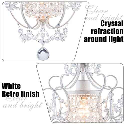 Plug in Chandelier Mini Crystal Chandelier White Retro Small Chandeliers Ceiling Light for Girls Bedroom,Farmhouse Plug in Pendant Light for Kitchen Island Bathroom Dining Room Closet
