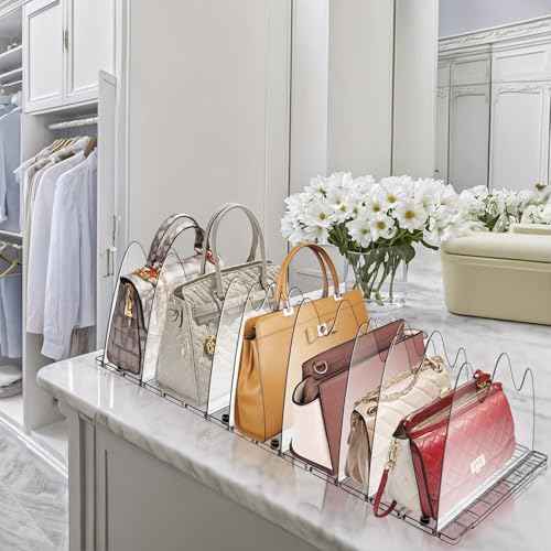 Purse Organizer With 8 Adjustable Acrylic Sections for Closet, Handbag Storage in House and Office