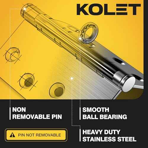 KOLET Ball Bearing Door Hinges, 4 x 4 Inches Door Hinges, Heavy Duty Stainless Steel Hinges, Square and 5/8'' Radius Corner, Smooth and Quiet, Non Removable Pin, Brushed Nickel, 6 Pack