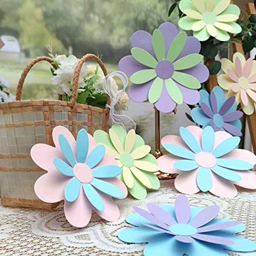 Giant 3D Pastel Flower with Stickers (10"-7.5") Paper Flower Wall Stickers Room Decor Kids Nursery Classroom Wedding Backdrop Pack of 10