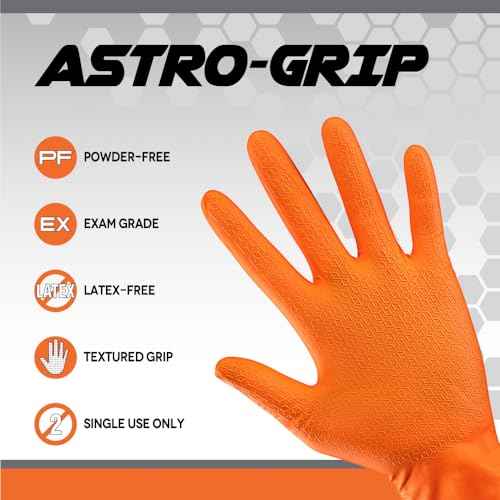 SAS Safety Astro-Grip Powder-Free Exam Grade Nitrile Disposable Gloves. Size 2X-Large, Orange, 7 mil Thickness. Chemical and Puncture Resistant. Single-Use. Pack of 100. (66475)