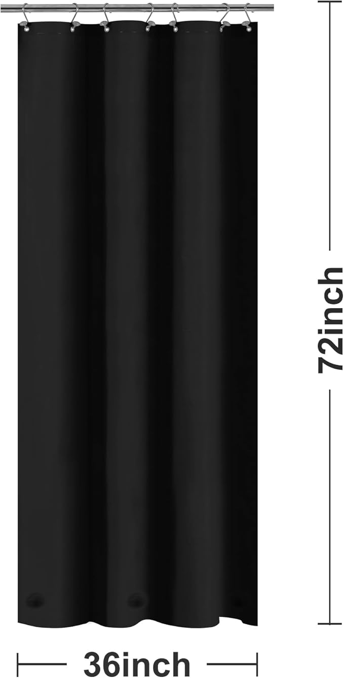 Barossa Design Black Stall Shower Curtain Liner 36" W x 72" H - Waterproof PEVA Plastic Shower Liner for Small Bathroom Stall, Lightweight Bath Curtain with 3 Magnets & Metal Grommets - Black
