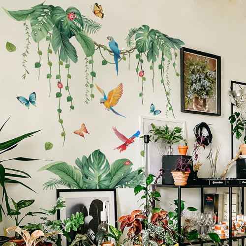 Lush Tropical Wall Decals with Jungle Vines Palm Leaves Removable Peel and Stick Wall Art for Nursery Living Room Office Bohemian Decor