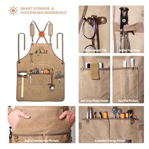 Professional Heavy-Duty Woodworking Apron for Men, Durable Carpenter Tool Apron with Pockets, Adjustable Long Ties, Reinforced Hardware, Lifetime Gift for Woodworkers