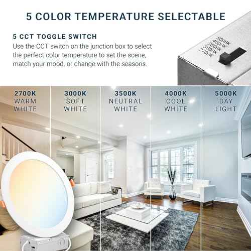 PARMIDA (6 Pack) 8 Inch Ultra-Thin LED Recessed Ceiling Light with Junction Box, 5CCT Color Selectable 2700K/3000K/3500K/4000K/5000K, 18W, Dimmable Canless Wafer Slim Panel Downlight, IC Rated, ETL