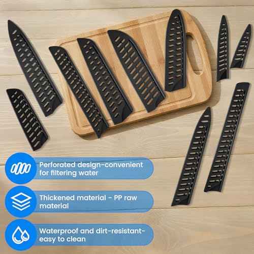 10-Pack Black Knife Sheaths for Kitchen Knives - Universal Protective Blade Covers for 10" Bread Knife, 8" Carving, 7" Chef, 5" Utility, 3.5" Paring Knives, Ventilated Safe Storage, PP Material