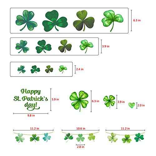 14 Sheets St. Patrick¡¯s Day Wall Sticker Decorations, Large Shamrock Wall Decals for Home School Office Decor Party Supplies Ornaments, 108 PCS