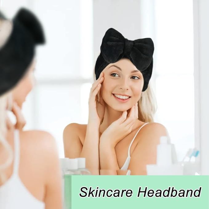 Shintop Spa Headband, Soft Carol Fleece Makeup Headband with Cute Bow Elastic Hairband for Washing Face Skincare Facial Mask ShowersÃ¯Â¼ÂBlackÃ¯Â¼Â