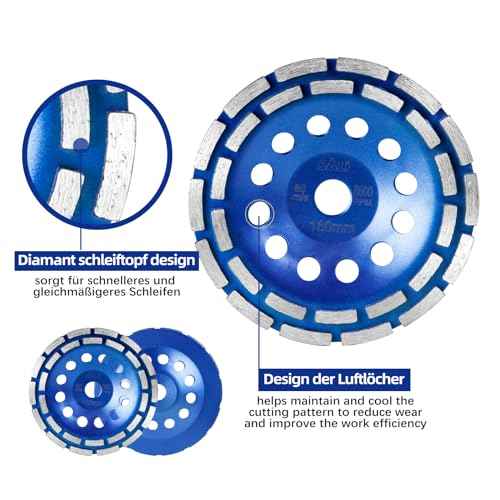 SALI Diamond Concrete Grinding Wheel 7 inch with 7/8" Arbor for Cleaning Stone Concrete Surface, Cement, Marble, Rock, Granite, and Thinset Angle Grinder Double Rows Wheels Cup 180 * 22.2 MM