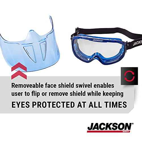 Jackson Safety 21000 - Safety Goggle - Gpl500 Premium Series - Clear Lens - Anti-fog - With Flip-up Detachable Face Shield - Blue Body