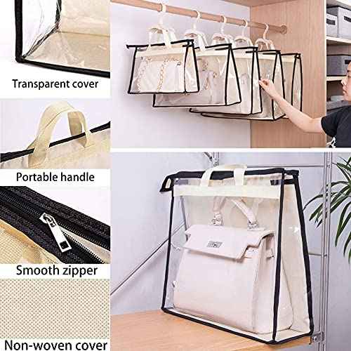 8 Pack Handbag Storage Organizer Dust Bags Transparent Hanging Purse Organizer Wallet Storage Bag for Hanging Closet with Handle and Zipper Handbag