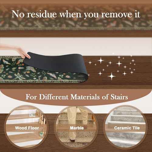 OJIA Insect Print Stair Treads Non Slip Stair Runners for Wooden Steps Indoor, 15PCS 8"x30" Rubber Backing Carpet Treads for Wood Stairs Staircase Step Treads for Kids & Dogs, Stair Covers, Black