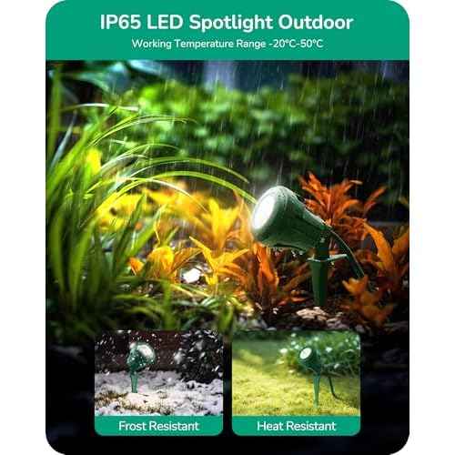 EDISHINE Christmas 120V Outdoor LED Spotlights, 4.8W Plug in Spotlight with 3 Lenses (Red Green Yellow) & 180¡Æ Rotatable Lamphead, 5000K Waterproof Landscape Lights for Flag Garden, 4 Pack