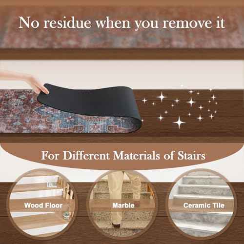 OJIA Non-Slip Stair Treads for Wooden Steps 15PCS, 30"X8" Indoor Stair Runners Slip Resistant Stair Rugs Safety Mats for Dogs, Kids & Elders, Rubber Backed Carpet Stair Treads Stair Covers