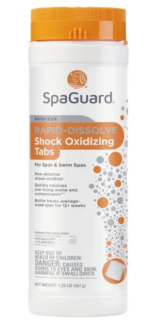 SpaGuard Rapid-Dissolve Shock Oxidizing Tabs for Spas & Swim Spas, 1.25 lb, Non-Chlorine Shock Oxidizer, Rapidly Oxidizes Non-Living Waste and Contaminants.
