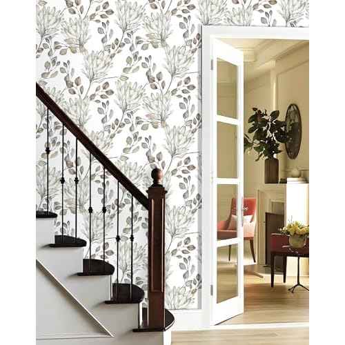 CiCiwind Floral Wallpaper Peel and Stick Wallpaper for Bedroom Bathroom Boho Leaf Contact Paper Textured Self Adhesive Removable Botanical Eucalyptus Vinyl Wall Paper 17.3" ¡¿ 197"