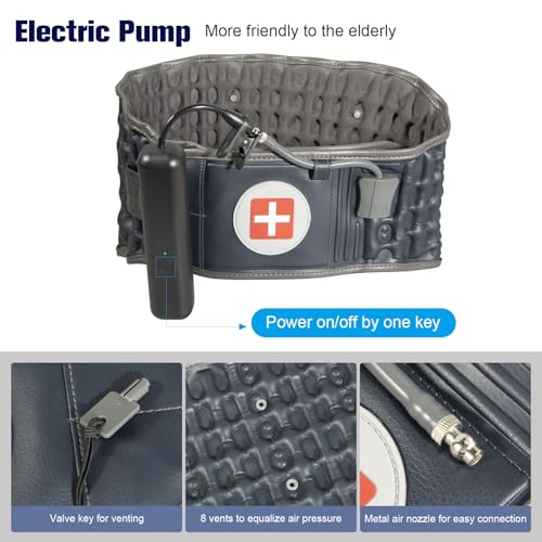 Decompression Back Belt with Electric Inflatable Pump -Lumbar Support Belt for Lower Back Pain Relief, Air Traction Device Fits Waist Size 29-49 Inches (Blue)