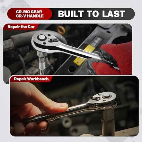 TOMMARS 1/4 inch Drive Ratchet, 72-Tooth Quick-Release Socket Ratchet Wrench Handle Reversible