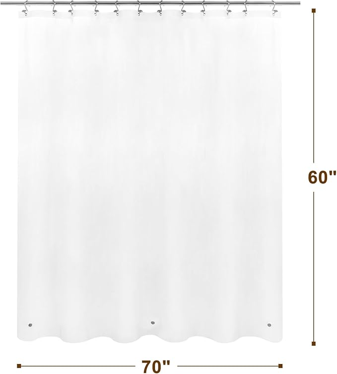 Barossa Design 70x60 Short Frosted Shower Curtain Liner with 3 Magnets - Waterproof Short PEVA Plastic Shower Liner for Bathroom, PVC Free, Metal Grommets - Frost, 70x60