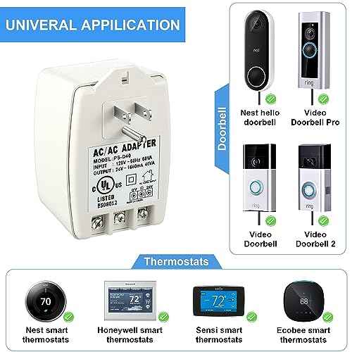 Hotop 4 Pack 24 Volt Transformer, 40 VA AC Transformer Plug in with PTC Fuse Compatible with All Versions of Ring Doorbell and Thermostat, Compatible with Nest, Ecobee, Sensi/Honeywell/24V Adapter