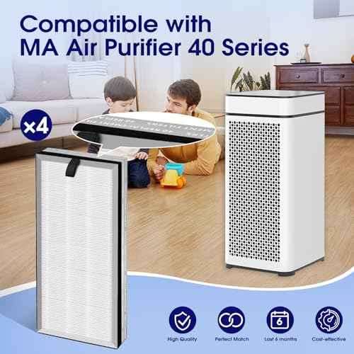 40 Replacement Filter Compatible with MA Air Purifier 40 Series, 3-in-1 High-Efficiency H-13 Grade, Pre-Filter and Activated Carbon, 4 Pack