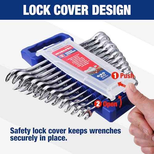 WORKPRO 2-Piece Wrench Organizer, 24-Slot Plastic Holder Set With Lock Cover, Metric & SAE Compatibility (Up To 19mm or 7/8), Premium Quality Rack Tool Trays With Carrying Handle