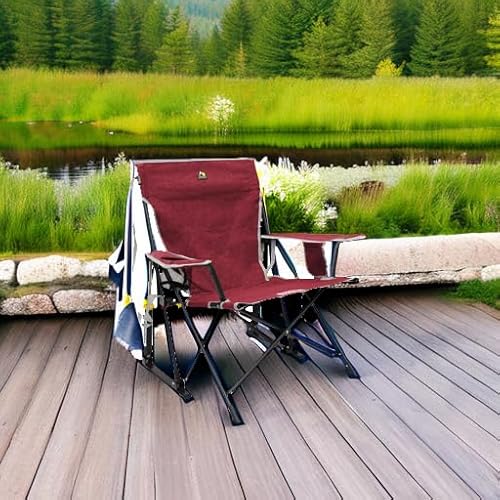 GCI OUTDOOR Kickback Rocker Camping Chair | Portable Folding Rocking Chair with Durable Armrests, Drink Holder & Relaxed Lowered Seat for Comfort ? Red