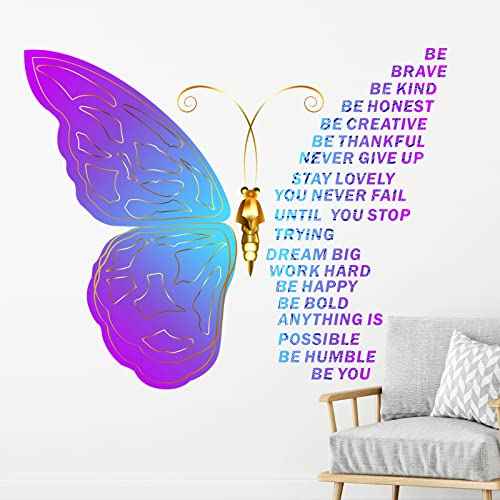 Epakh Butterfly Inspirational Quotes Wall Decals Vinyl Peel and Stick Wall Art Stickers Large Removable Motivational Positive Saying Decals for Women Nursery Bedroom Living Room Kitchen Office Home
