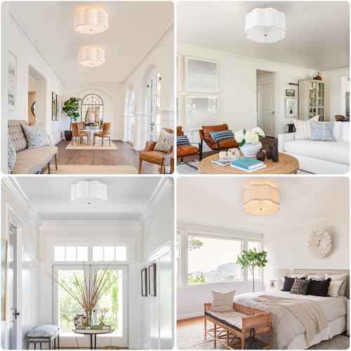 Bargeni Flush Mount Ceiling Light,13-inch Drum Ceiling Light Fixture,Light Fixtures Ceiling Mount with Cream White Fabric Shade, 3-Light Flush Mount Light Fixture for Nursery Kids Room,Bedroom,Hallway
