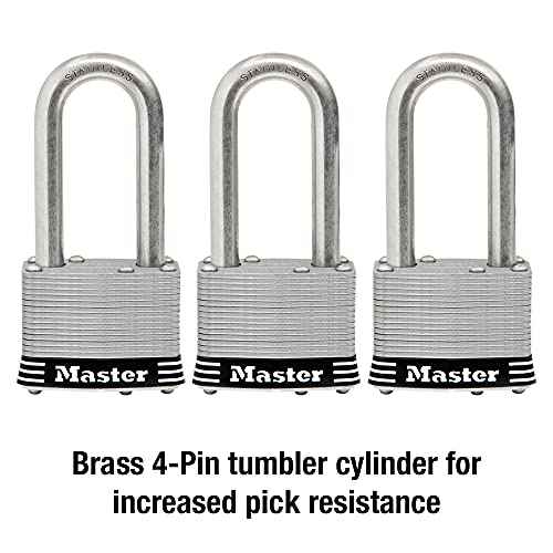 Master Lock 1SSTRILH Stainless Steel Outdoor Padlock with Key, 3 Pack Keyed-Alike