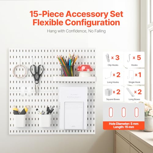 VEVOR Pegboard Combination Kit, 11" x 11" Plastic Pegboard, 4 Panels, Peg Board Wall Organizer Kit with Accessories, for Garage Tool Storage Kitchen Living Room Craft Room Office Bathroom Home, White
