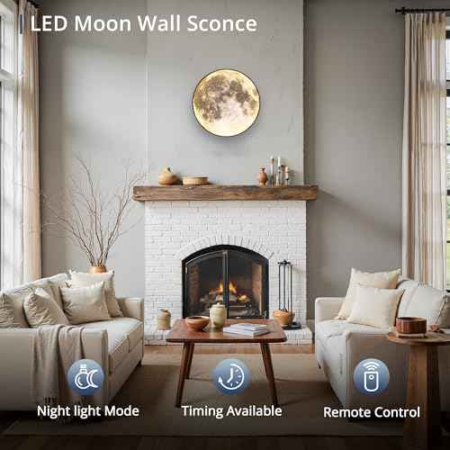 Dimmable Moon Wall Light 12 inch Wall Lights with Remote Control Plug-in Modern LED Light, 15W Black Wall Lamp Indoor Wall Mounted Ceiling Light Fixture for Bedroom Living Room Corridor
