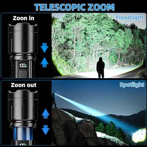 Rechargeable Flashlight 99000 High Lumens, LED Super Bright Flash Light, Tactical Flashlights with LCD Power Display, 6 Modes, Waterproof, Brightest Flashlight for Emergencies Camping