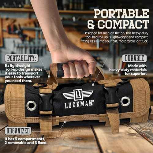 Roll Up Tool Bag ? Heavy Duty Tool Bag for Men & Women, Compact Tool Roll Organizer and Tool Kit Storage, Electrician Tool Organizer, Bike Tool Kit for Car, Garage and Outdoor Use (Black)