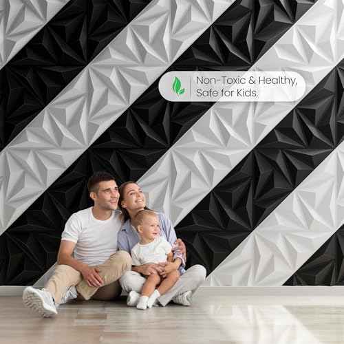 Sonicism Wall Panels Upgrade 32 Pack,0.7¡±x11.8¡±x11.8¡±Pyramid 3D Wall Panels Creative Cutting,PVC Wall Panels for Interior Wall Decor Fire Resistant,Wall Tiles for Various Scenes(Charcoal Black)