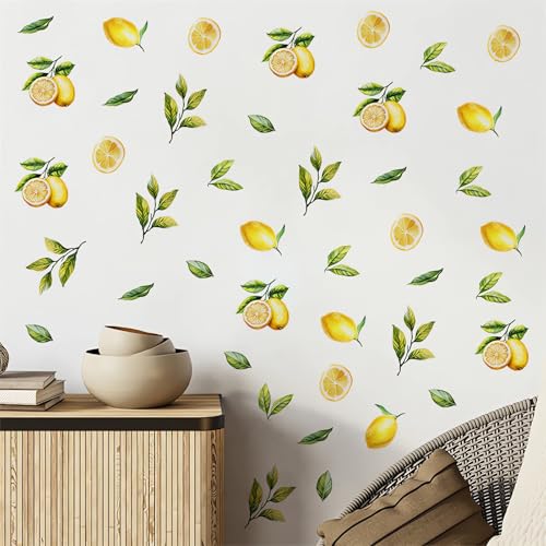 12 Sheets Lemons Wall Stickers, sacinora Lemon DIY Fruit Wall Decals Removable Vinyl Peel and Stick for Kitchen Dining Restaurant Bar Furniture Refrigerator Art Home Decorations