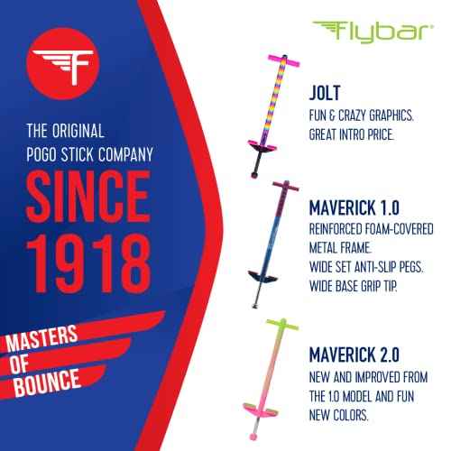Flybar Maverick Foam Pogo Stick for Kids Age 5 and Up, 40 to 80 Pounds, Pogo Stick for Boys and Girls (Red/Blue)