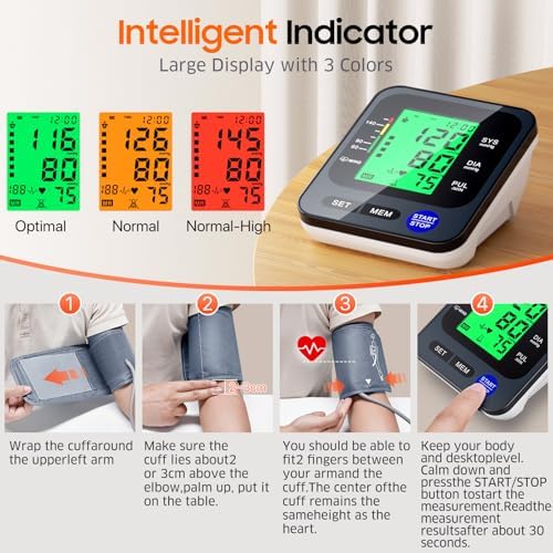 Blood Pressure Monitors for Home Use, Digital Blood Pressure Machine with 3-Color Backlit Hypertension Display, Upper Arm Large Cuff (8.7"-16.5" Adjustable) 2x99 Memory,Easy to use/Travel Black