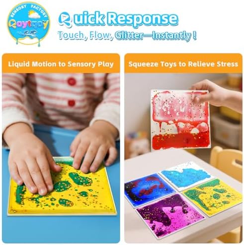 Squishy Liquid Sensory Gel Tiles 9 Packs - Square Sensory Fidget Toys for Stress Relief, Sensory Play & Portable Fun, Washable Sensory Floor Tiles for Kids in Home, Classroom, Travel