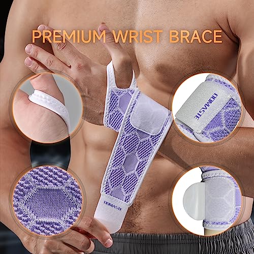 Sport Slim Wrist Wrap - Wrist Brace for Carpal Tunnel Relief, Neoprene-Free Compression Wrist Support for Workout, Adjustable Wrist Guards Fit Right Left Hand(Violet, 2 Pack)